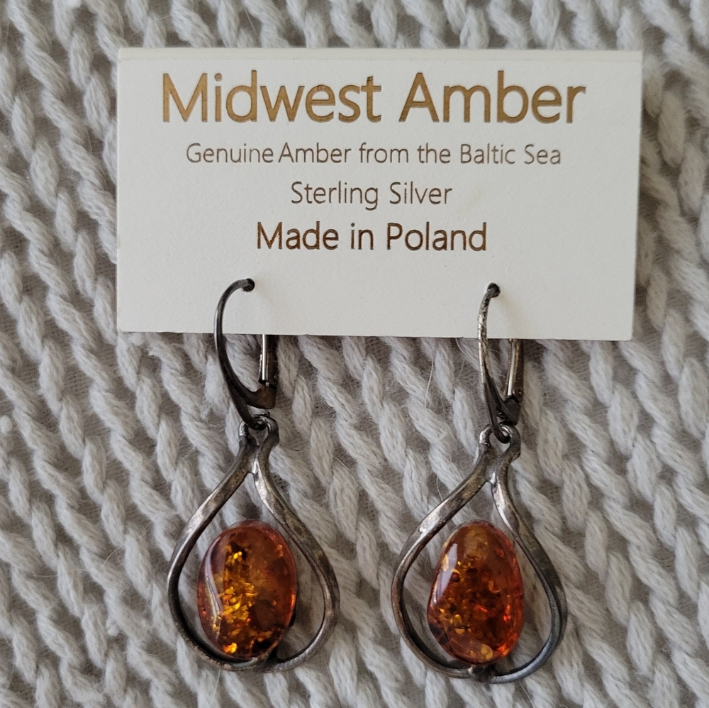AMBER Sterling Silver dangling earrings from Poland. Brand New!